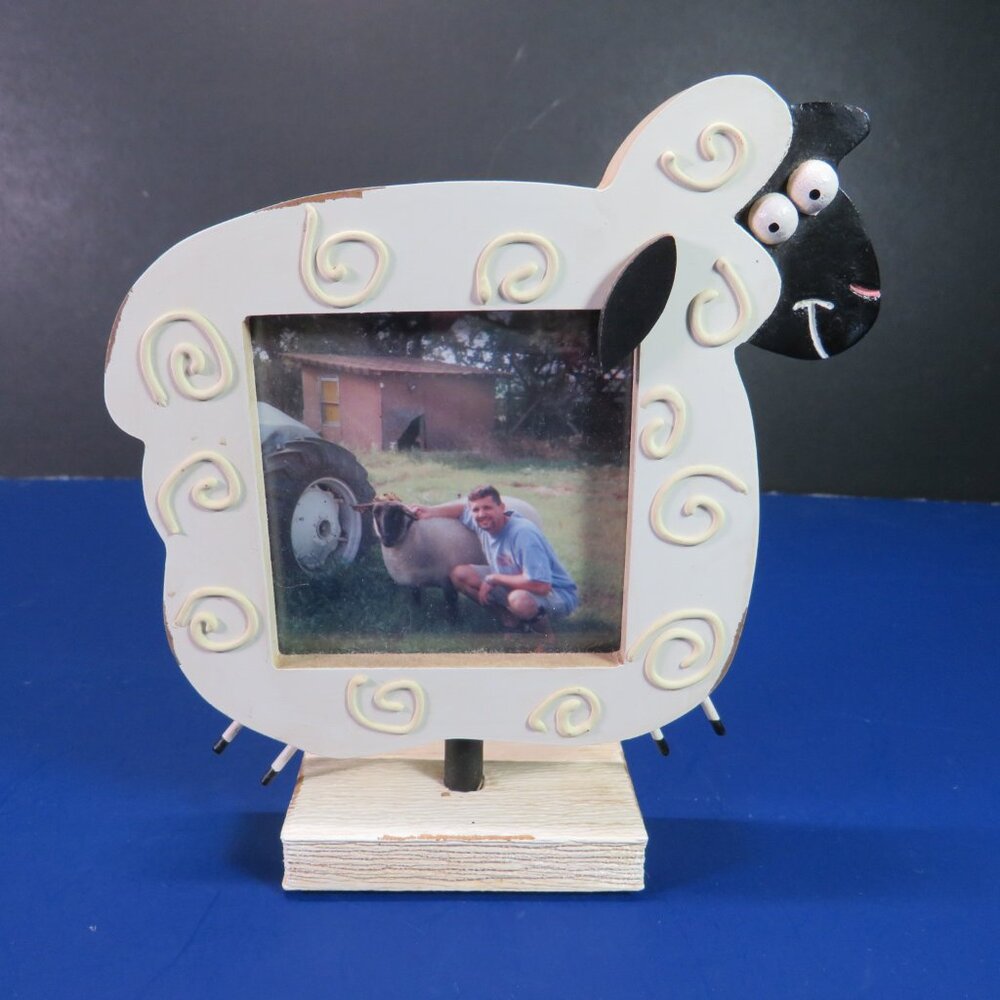 Sheep Lamb Picture Frame with weathered edges stands 5.75" tall Farmhouse Ewe